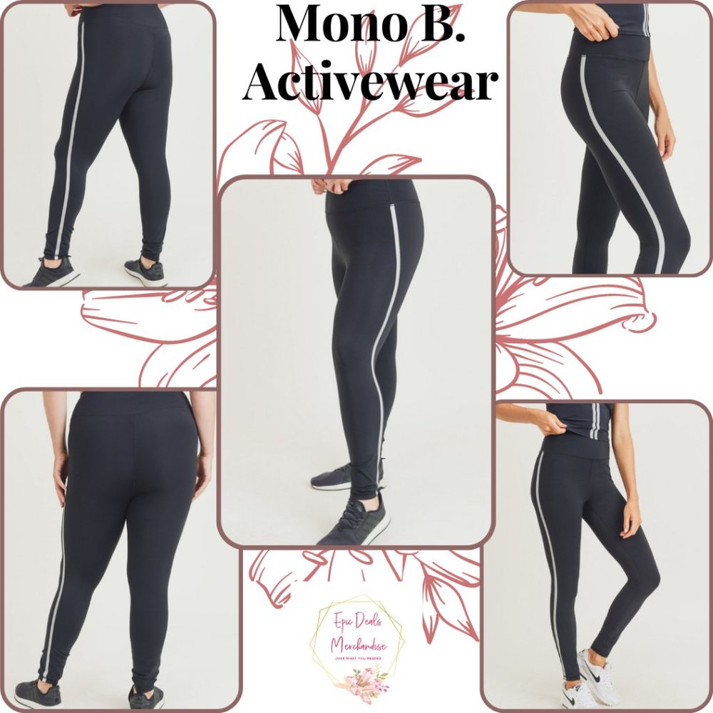 NEW Black CURVY Reflective Accent Highwaist Mono B Activewear Leggings Sz XL